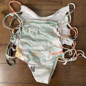 We Are HAH Multicolor High Rise Cut Out Sides Tie Up Hi-Kini Bikini Bottoms Sz S